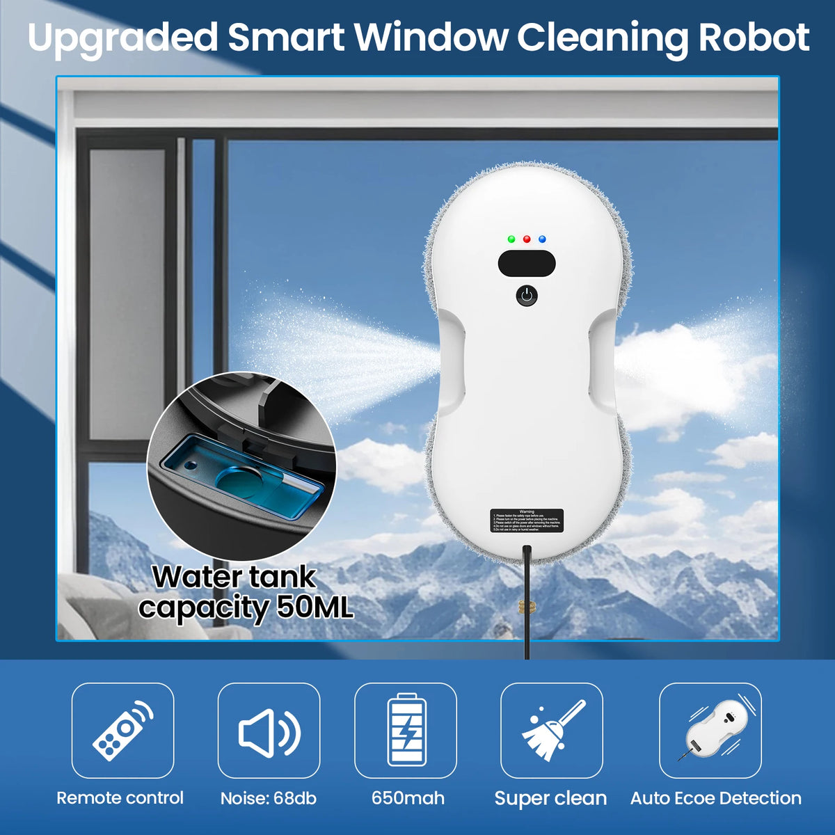 72W 2800Pa Automatic Window Cleaning Robot Two-Way Spray, Full-Automatic Electric Glass Cleaner for Home Windows with Remote
