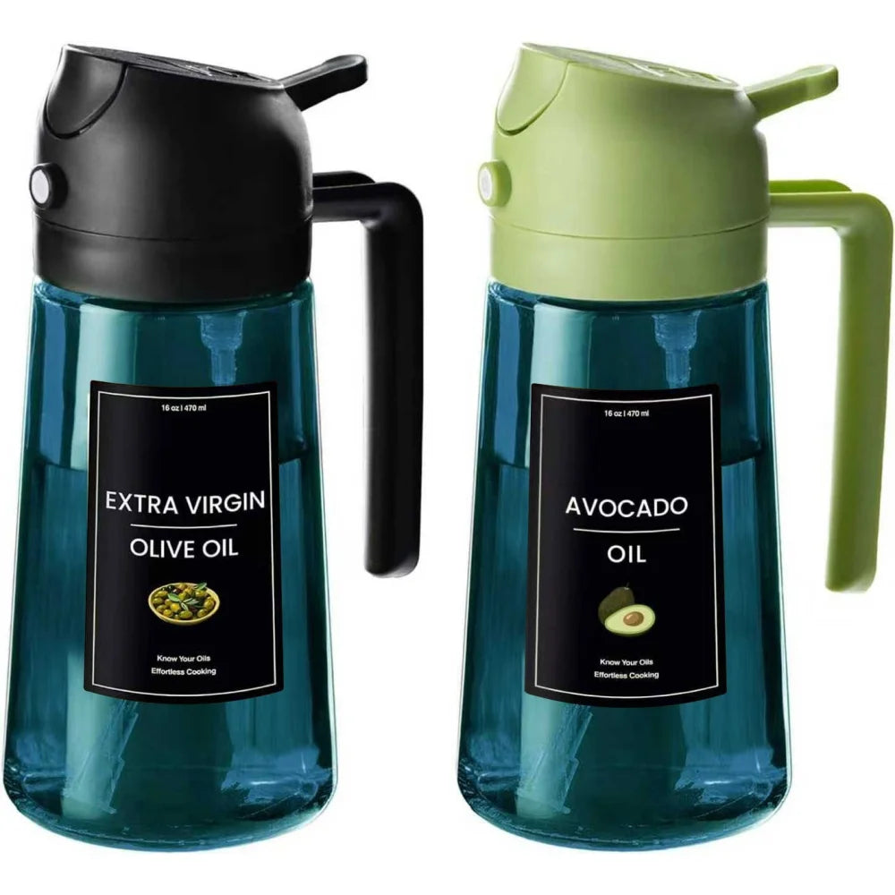 16oz/470ml Blue Glass Olive Oil Sprayer For Cooking - 2 In 1 Olive Oil