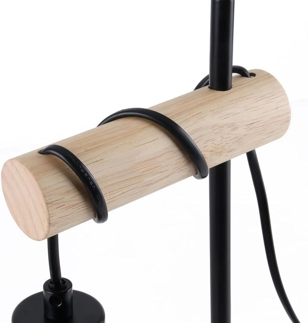 Table lamp living room wood table lamp vintage: black bedside lamp, single-bulb industrial design made of metal, E27 socket, retro bedside lamp for bedroom and hotel – bulb not included