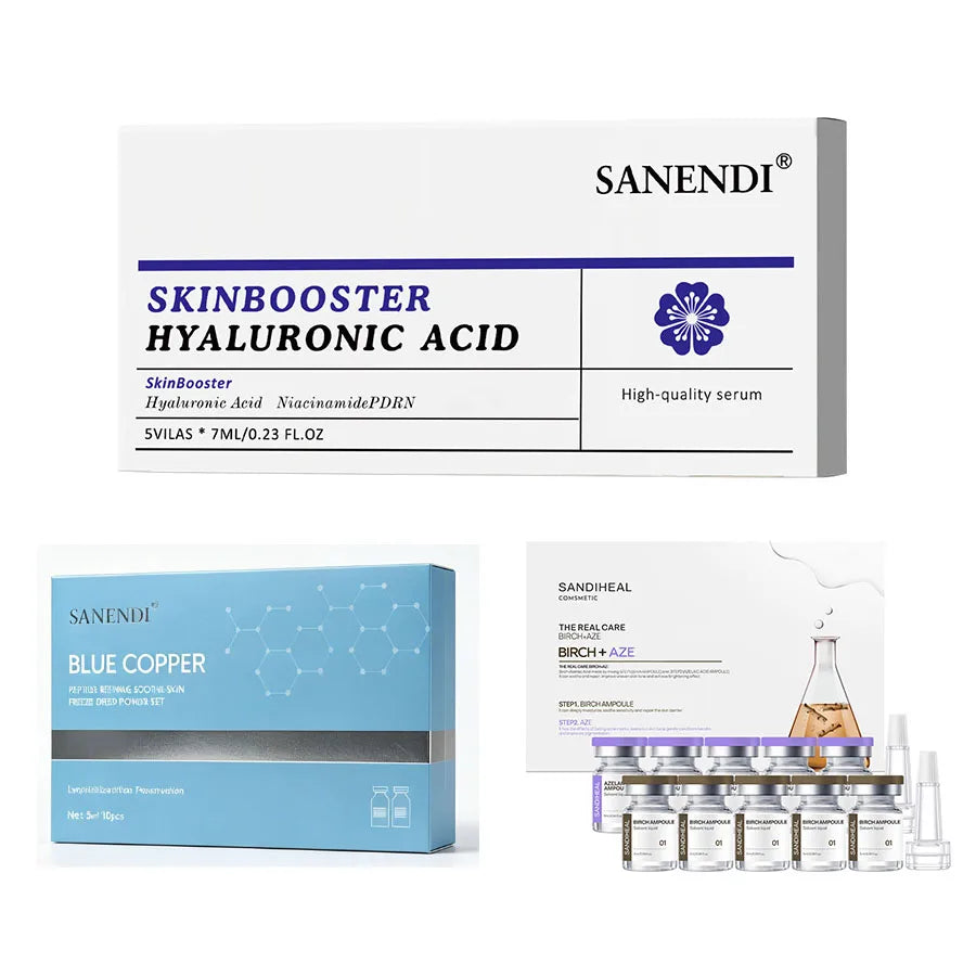 SANENDI Blue Copper Peptide Hyaluronic Acid Serum CICA B5 Face Care HA Korean Skin Care Solution 10Vials Beauty Salon Products