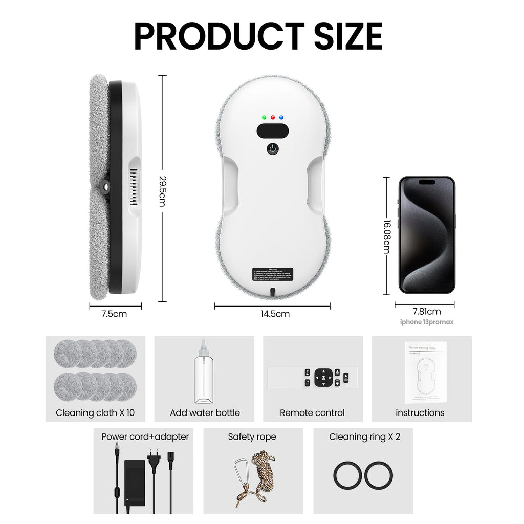 72W 2800Pa Automatic Window Cleaning Robot Two-Way Spray, Full-Automatic Electric Glass Cleaner for Home Windows with Remote