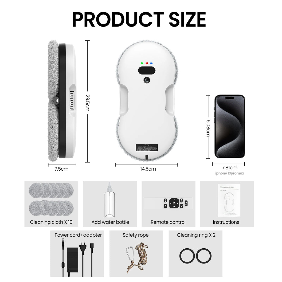 72W 2800Pa Automatic Window Cleaning Robot Two-Way Spray, Full-Automatic Electric Glass Cleaner for Home Windows with Remote