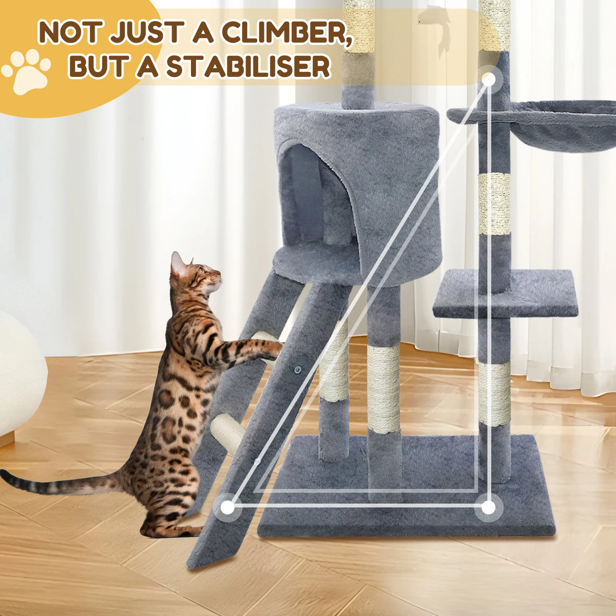 138cm Cat Tree Tower Scratching Posts Multilevel Cat Climbing House with Condos & Ladder Pet Activity Centre for for Indoor Cats Play and Rest, Dark Grey