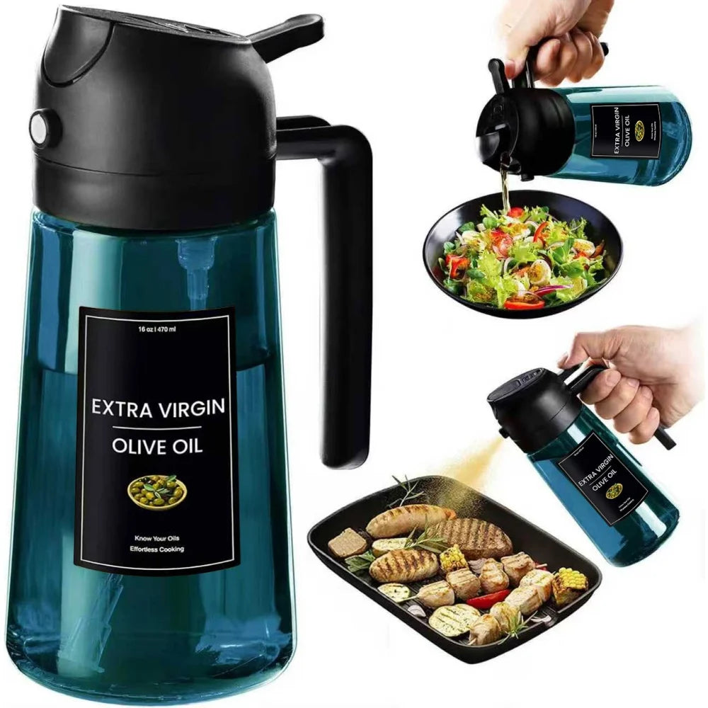 16oz/470ml Blue Glass Olive Oil Sprayer For Cooking - 2 In 1 Olive Oil