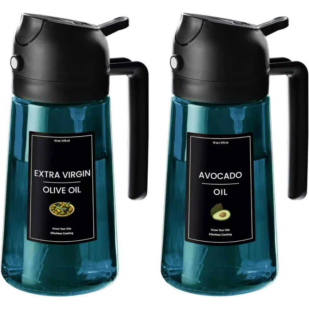16oz/470ml Blue Glass Olive Oil Sprayer For Cooking - 2 In 1 Olive Oil