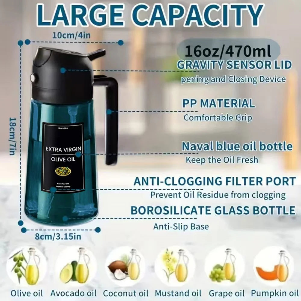 16oz/470ml Blue Glass Olive Oil Sprayer For Cooking - 2 In 1 Olive Oil