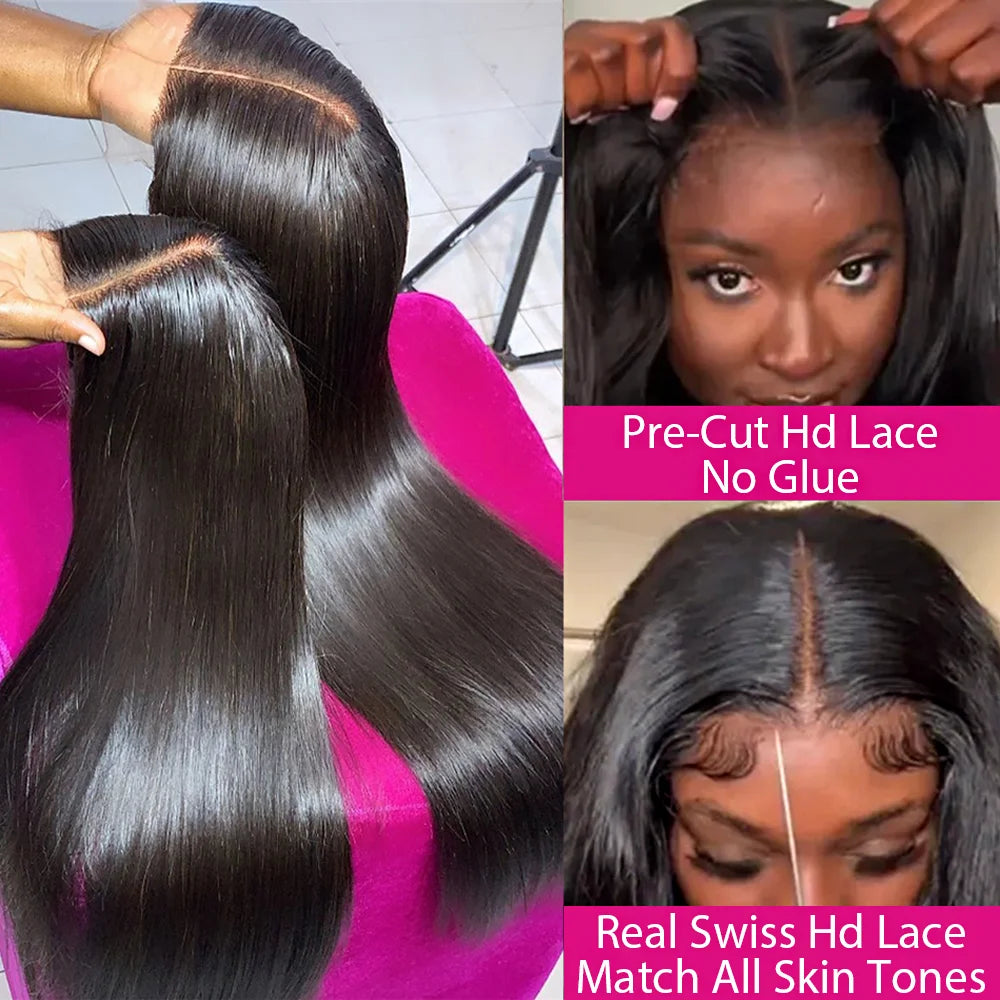 250% 13x6 Hd Glueless Straight Human Hair Wigs Wear And Go 7x5 Lace