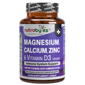 Magnesium, Calcium, Zinc & Vitamin D3 (Vegan D3) | Advanced Immunity Support | 6 Months Supply | Made in the UK