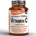 High Strength Vitamin C 1500mg and Zinc 40mg | High Strength Vegan Capsules | Advanced Immunity Support | Sugar Free | 3 Months Supply | Made in the UK