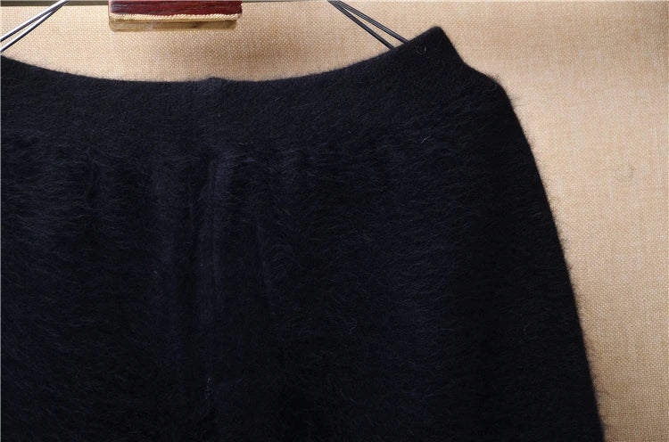 For male man underwear thick warm soft hairy fuzzy angora rabbit hair knitted black mink cashmere trousers winter pants sweater
