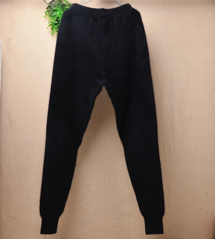 For male man underwear thick warm soft hairy fuzzy angora rabbit hair knitted black mink cashmere trousers winter pants sweater