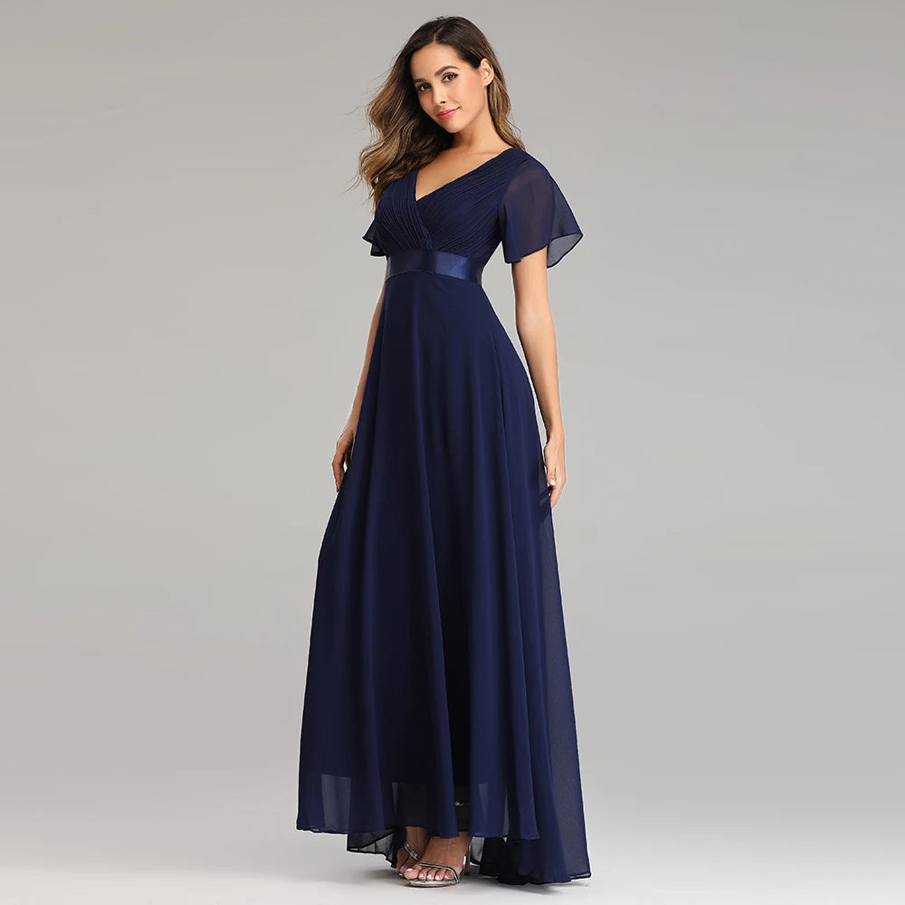 Evening Dresses XUCTHHC V-Neck Ruffles Chiffon Formal Evening Gown Robe