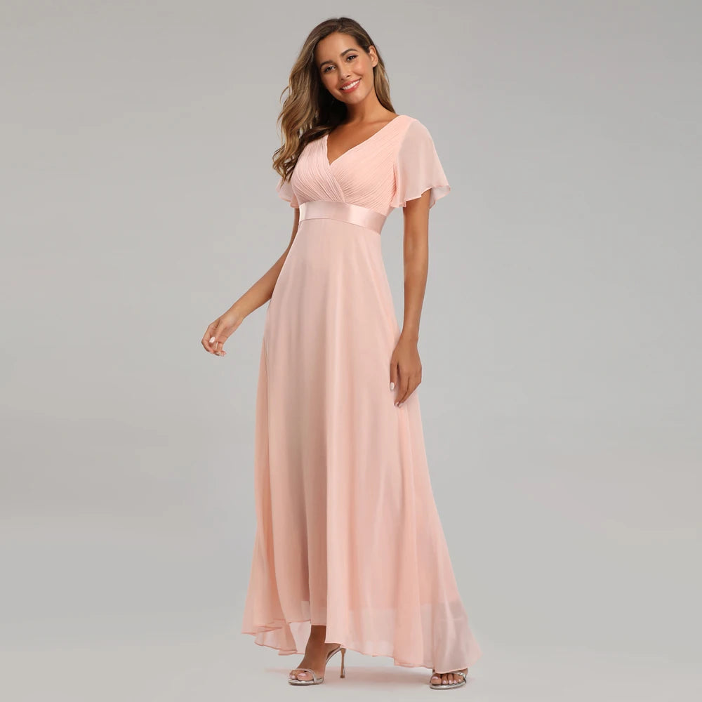Evening Dresses XUCTHHC V-Neck Ruffles Chiffon Formal Evening Gown Robe