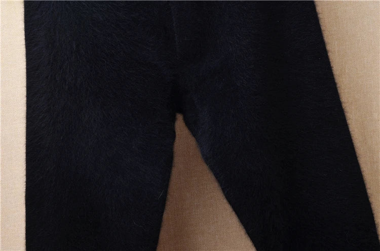 For male man underwear thick warm soft hairy fuzzy angora rabbit hair knitted black mink cashmere trousers winter pants sweater