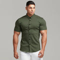 Men's Clothing Summer Gym Fitness Button Short Sleeve Shirts Men Fashion Casual Streetwear Dress Shirt Male Hipster Social Shirt