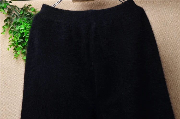 For male man underwear thick warm soft hairy fuzzy angora rabbit hair knitted black mink cashmere trousers winter pants sweater