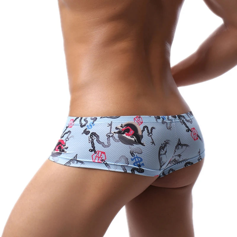 Boxer Mens Underwear Men Low Waist Print Boxers Panties Sexy Breathable Boxer Shorts Gay Men Underwear U Pouch Bikini Shorts