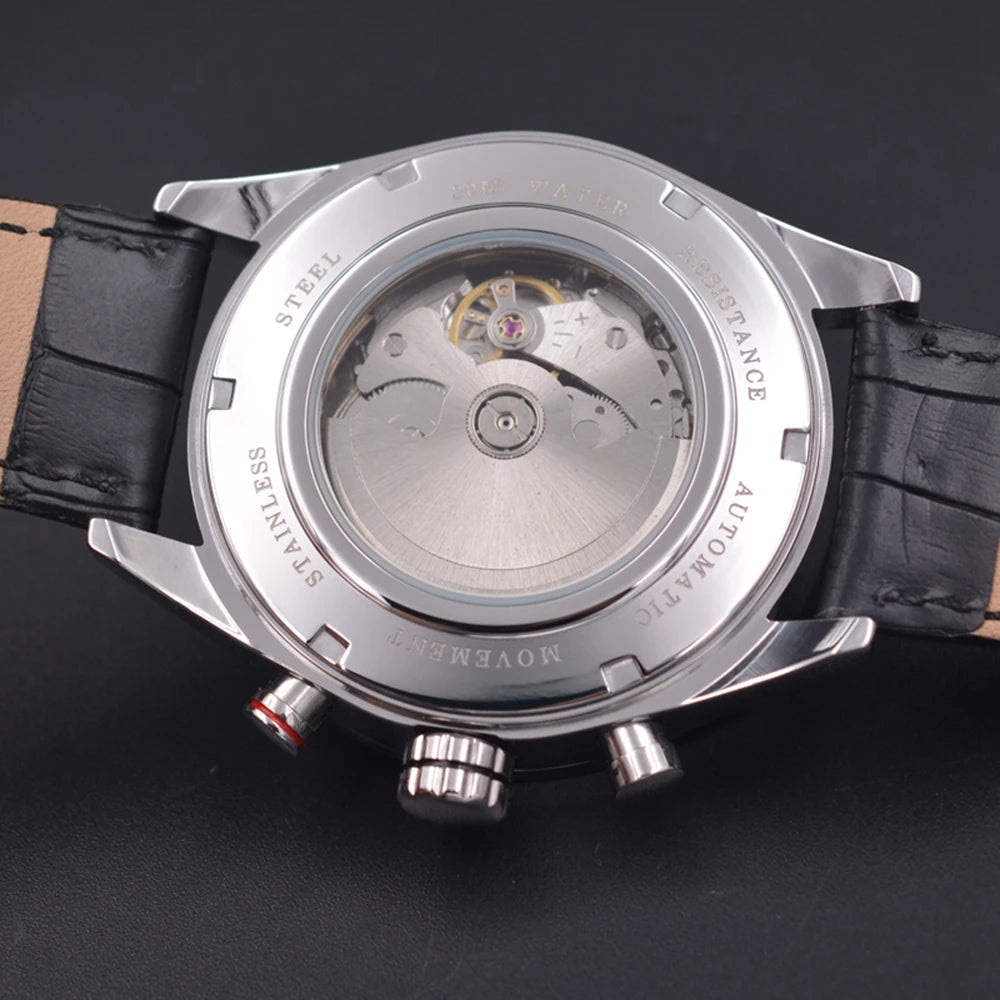 Men's Automatic Leather Watch with Day & Date