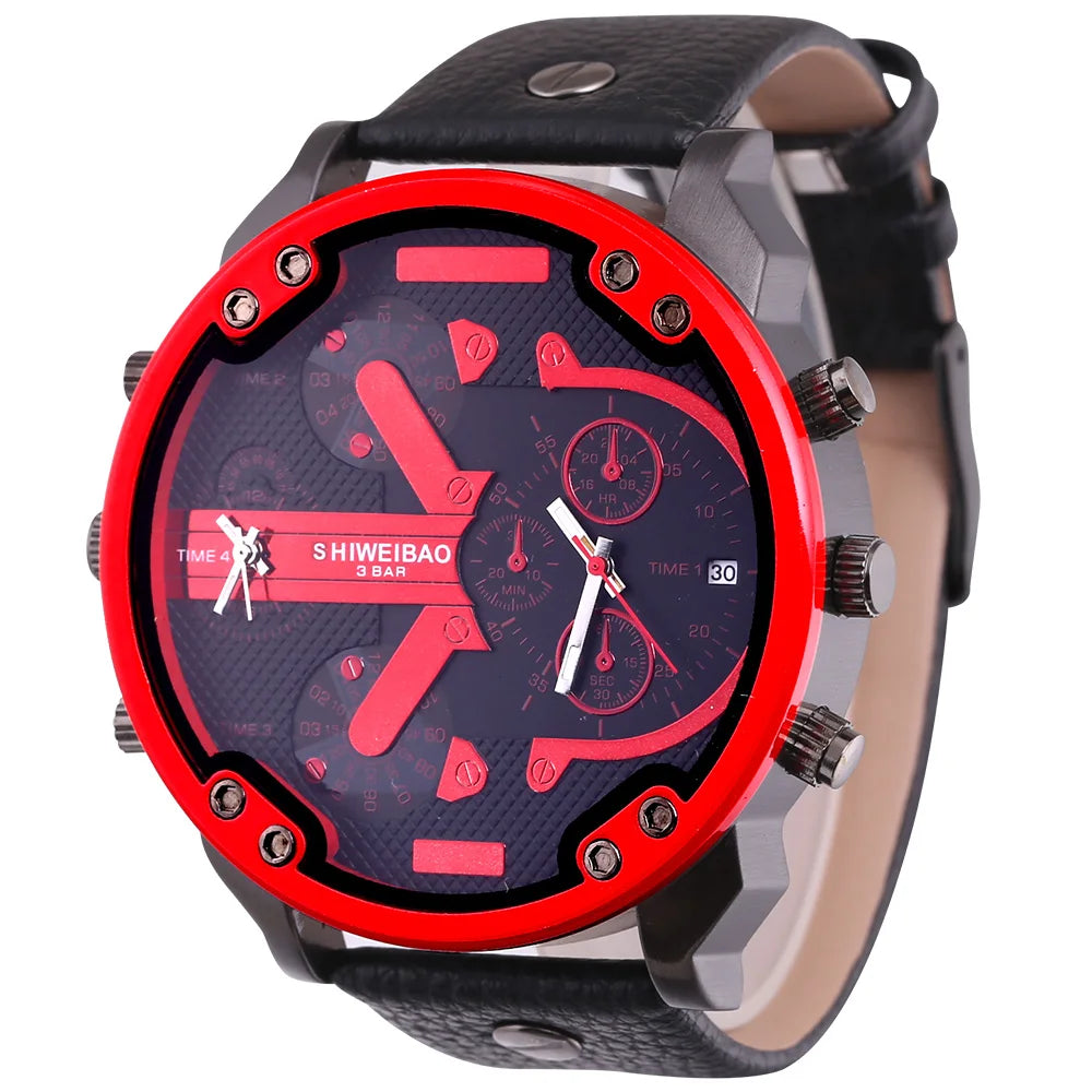 Men Watches 2018 Luxury Brand Leather Strap Quartz Watch For Men Dual Times Military Wristwatches Clock Male New Reloj Hombre