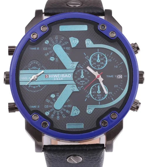 Men Watches 2018 Luxury Brand Leather Strap Quartz Watch For Men Dual Times Military Wristwatches Clock Male New Reloj Hombre