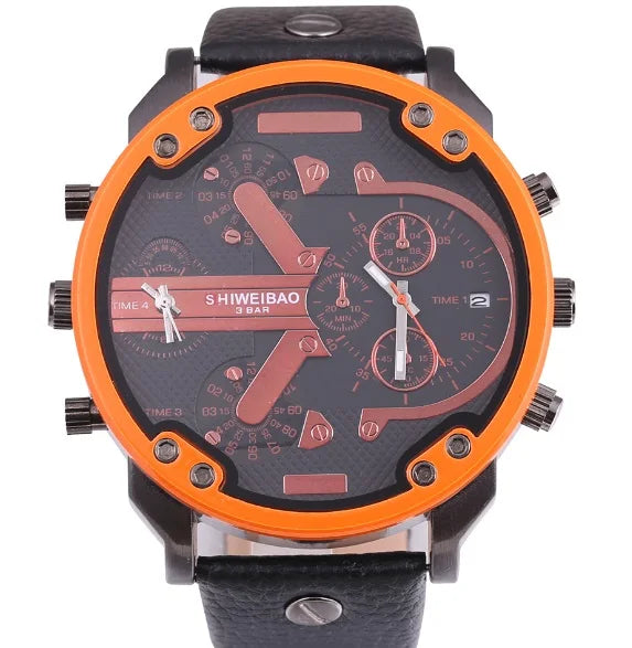 Men Watches 2018 Luxury Brand Leather Strap Quartz Watch For Men Dual Times Military Wristwatches Clock Male New Reloj Hombre