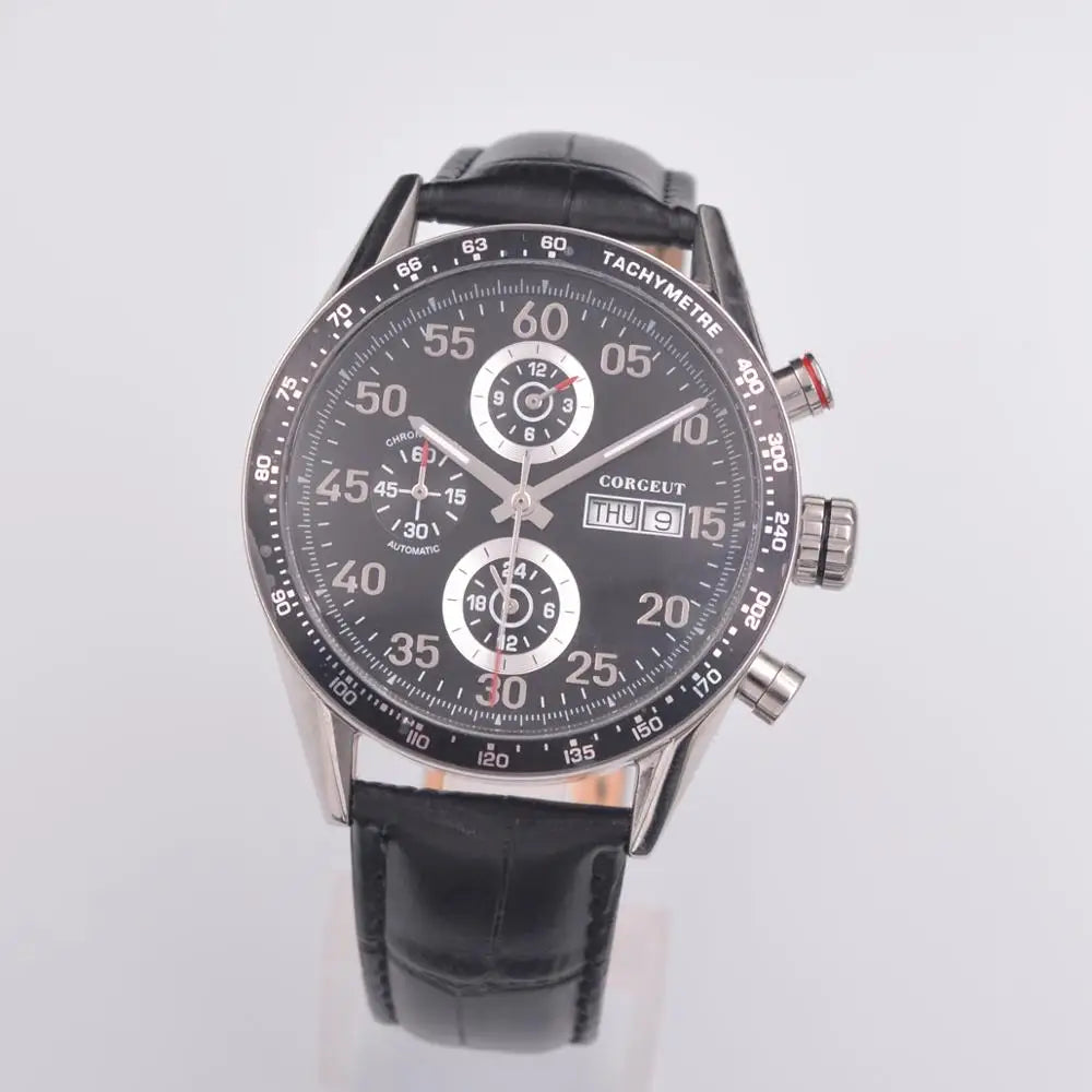 Men's Automatic Leather Watch with Day & Date