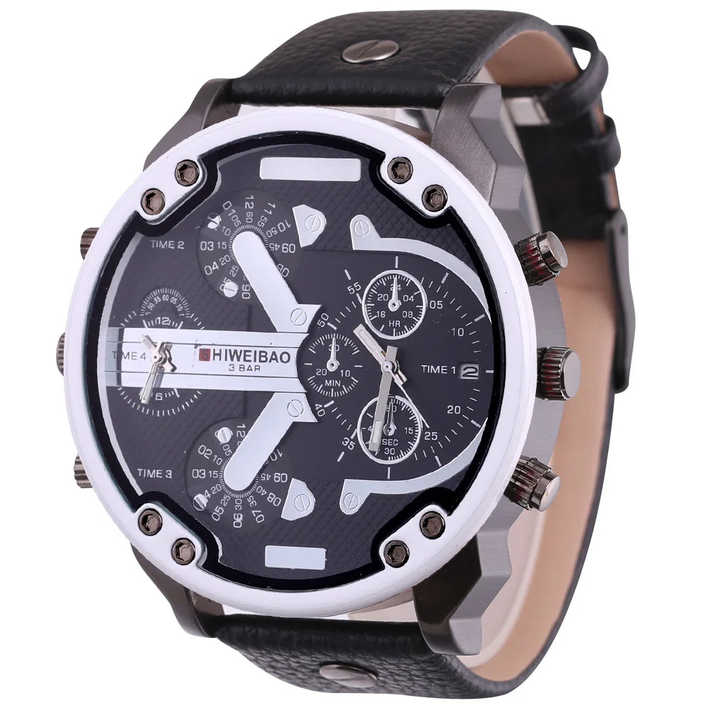 Men Watches 2018 Luxury Brand Leather Strap Quartz Watch For Men Dual Times Military Wristwatches Clock Male New Reloj Hombre