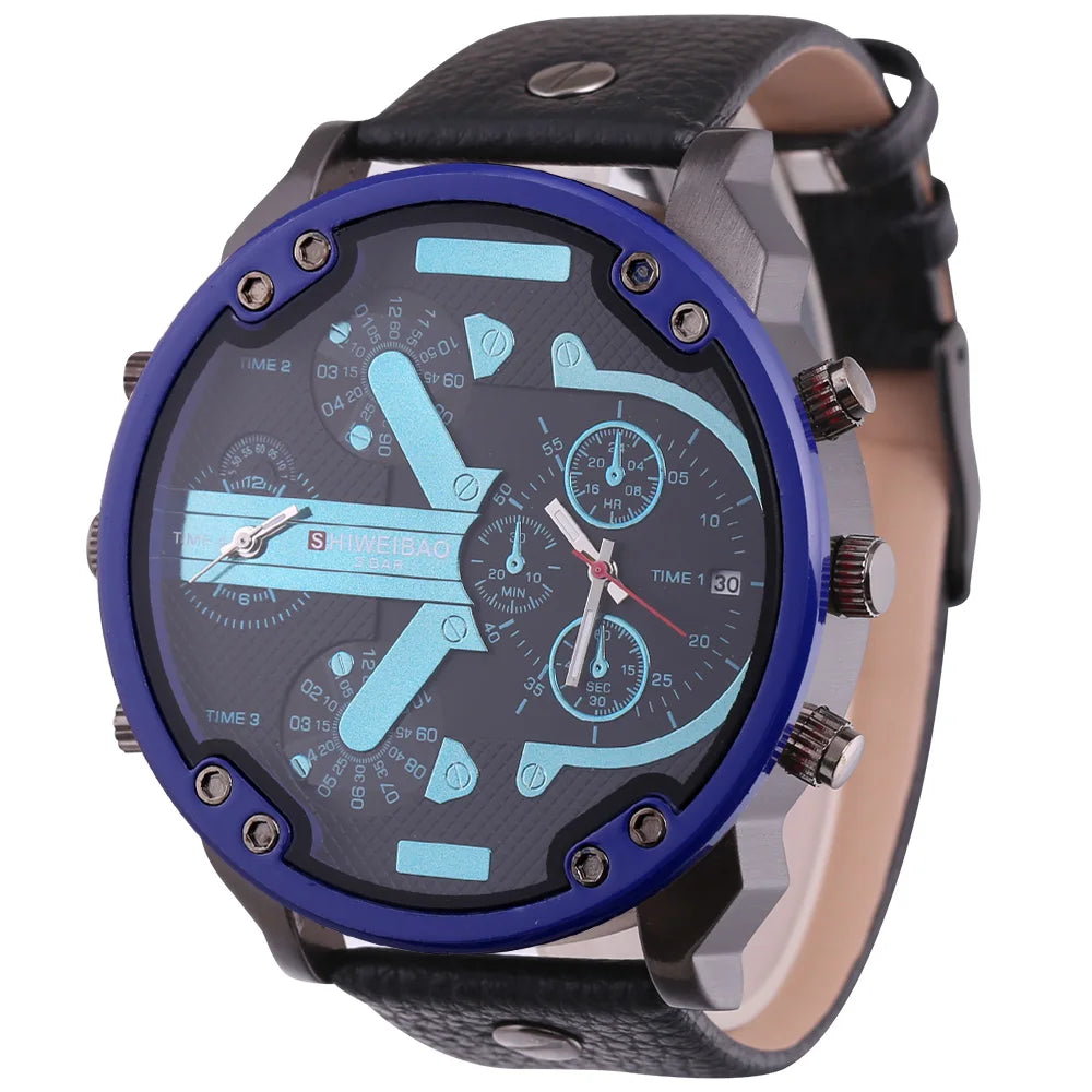 Men Watches 2018 Luxury Brand Leather Strap Quartz Watch For Men Dual Times Military Wristwatches Clock Male New Reloj Hombre