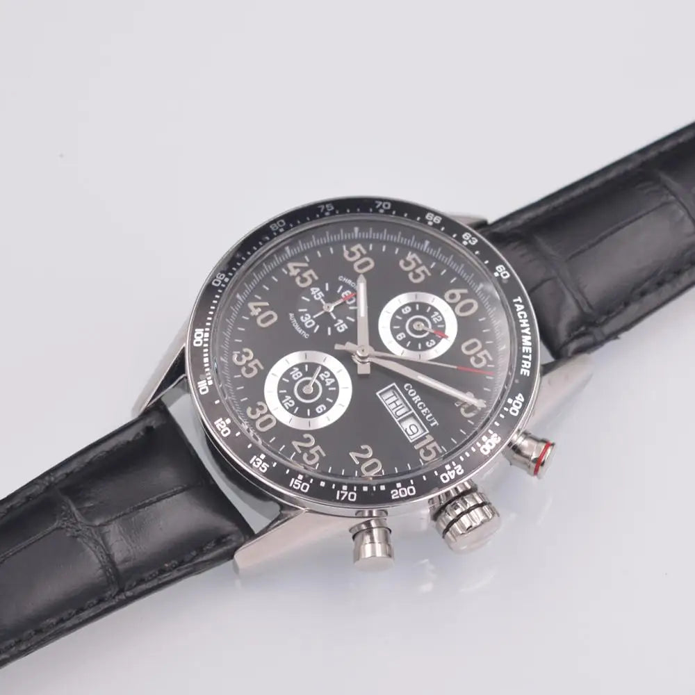 Men's Automatic Leather Watch with Day & Date