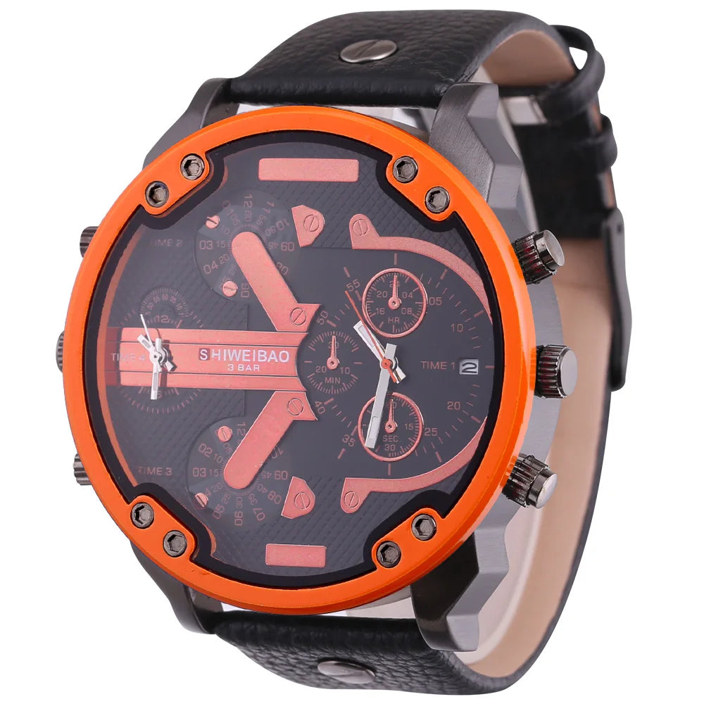 Men Watches 2018 Luxury Brand Leather Strap Quartz Watch For Men Dual Times Military Wristwatches Clock Male New Reloj Hombre