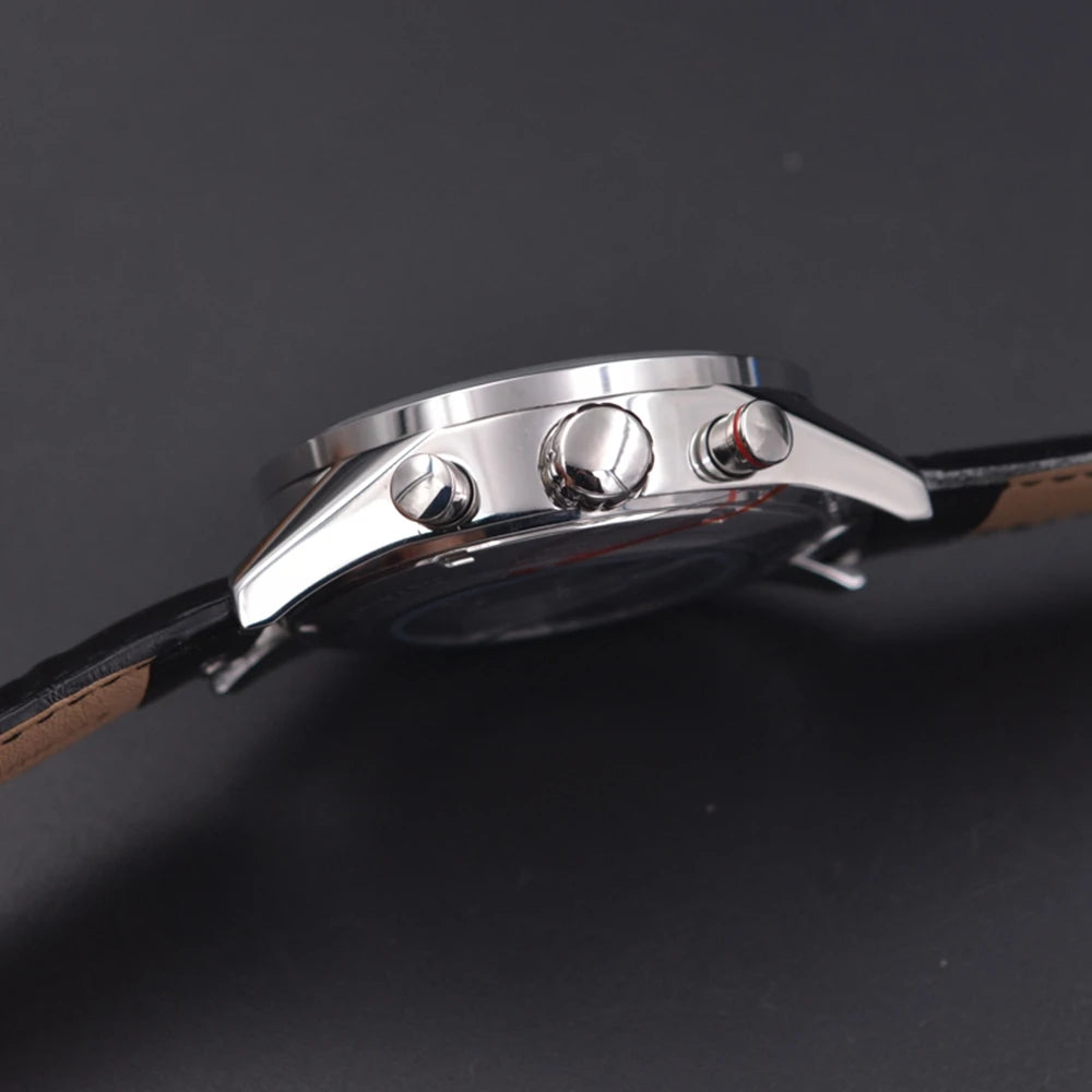 Men's Automatic Leather Watch with Day & Date