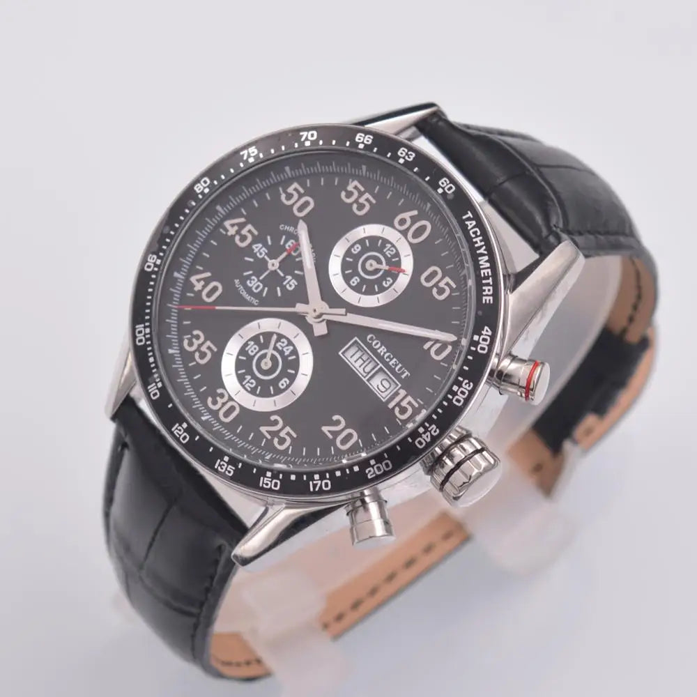 Men's Automatic Leather Watch with Day & Date