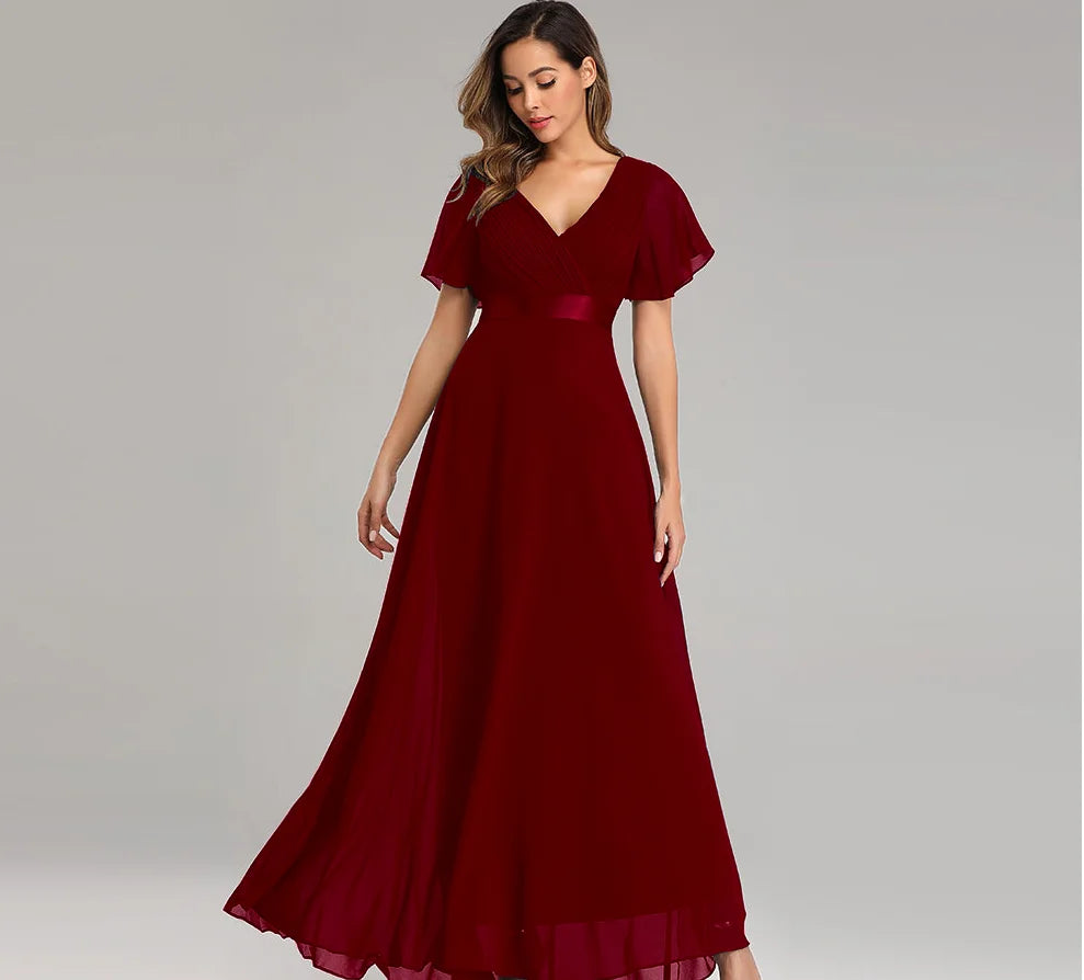 Evening Dresses XUCTHHC V-Neck Ruffles Chiffon Formal Evening Gown Robe