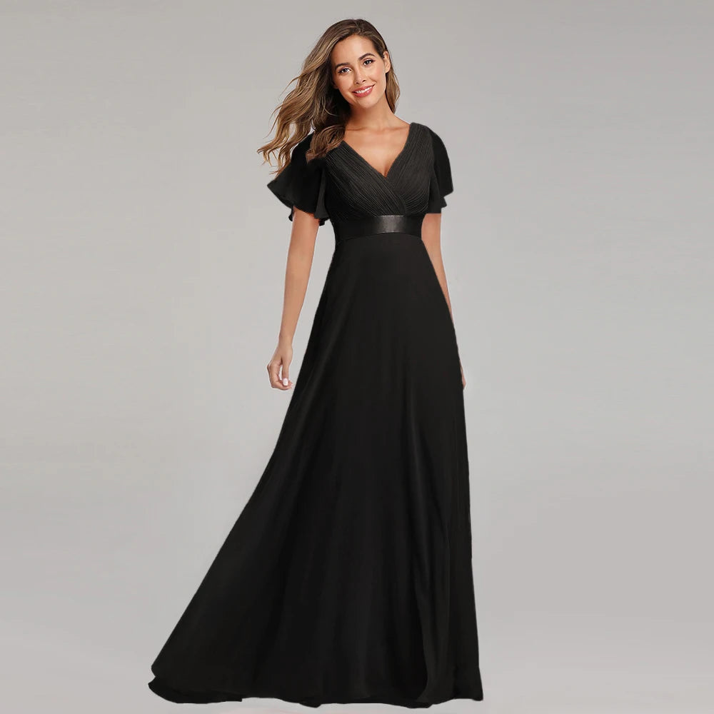 Evening Dresses XUCTHHC V-Neck Ruffles Chiffon Formal Evening Gown Robe