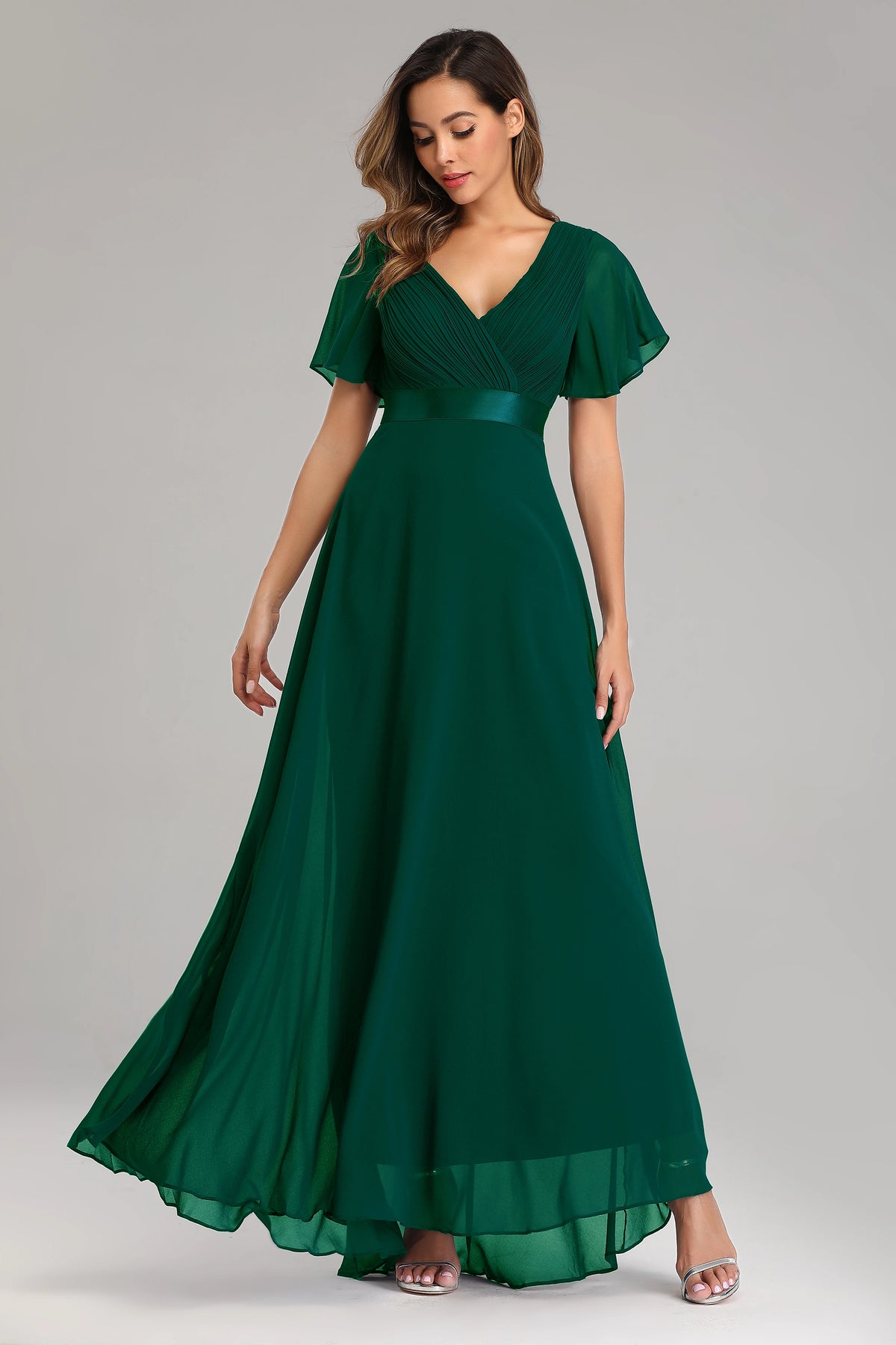 Evening Dresses XUCTHHC V-Neck Ruffles Chiffon Formal Evening Gown Robe