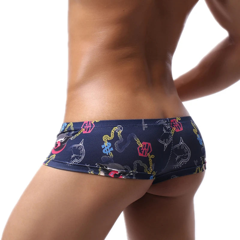 Boxer Mens Underwear Men Low Waist Print Boxers Panties Sexy Breathable Boxer Shorts Gay Men Underwear U Pouch Bikini Shorts