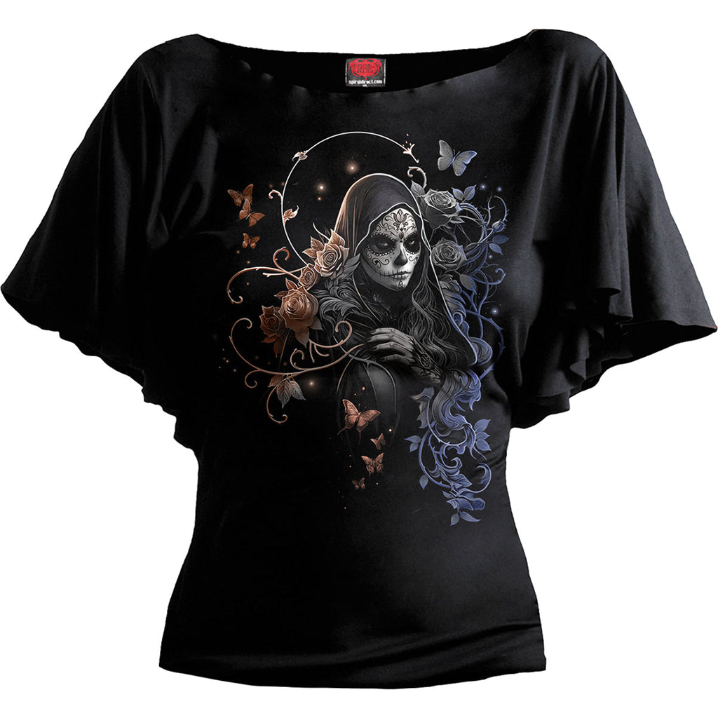 GOTHIC GRACE - Boat Neck Bat Sleeve Top Black