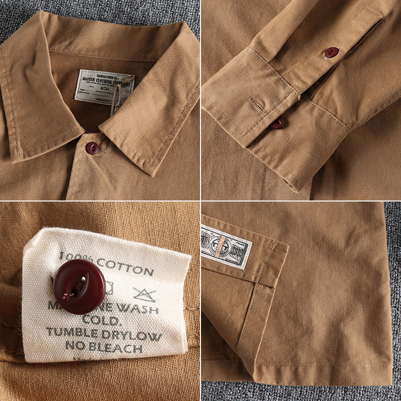 Autumn and Winter Engineer Shirt Jacket American Retro Military Green Tough Guy Men's Long-Sleeve Work Shirt