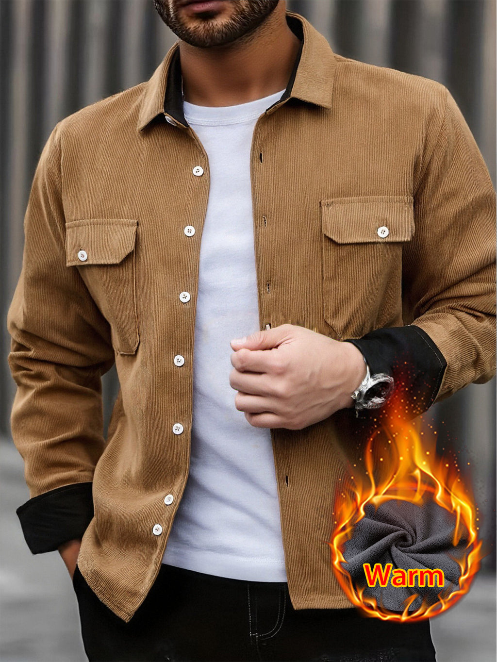 Cross-Border Winter Thickened Corduroy Shirt for Men, American Retro Long-Sleeve Warm Shirt with Pockets, Workwear Jacket