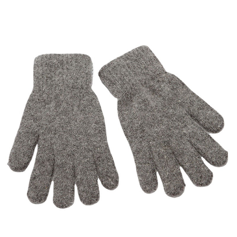 Cross-border knitted rabbit fur gloves female Korean fashion Winter thick five-finger warm gloves finger double-layer gloves