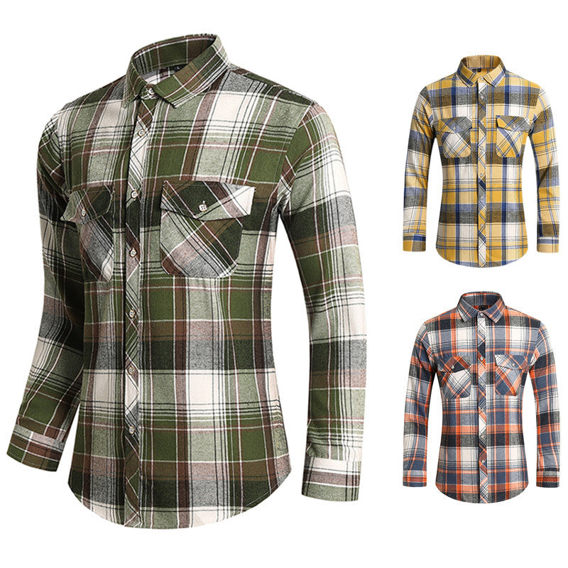 Foreign Trade 2024 Autumn and Winter New Plaid Shirt Men's Long Sleeve Fashion Double Pocket Casual Large Size Shirt Men's Jacket
