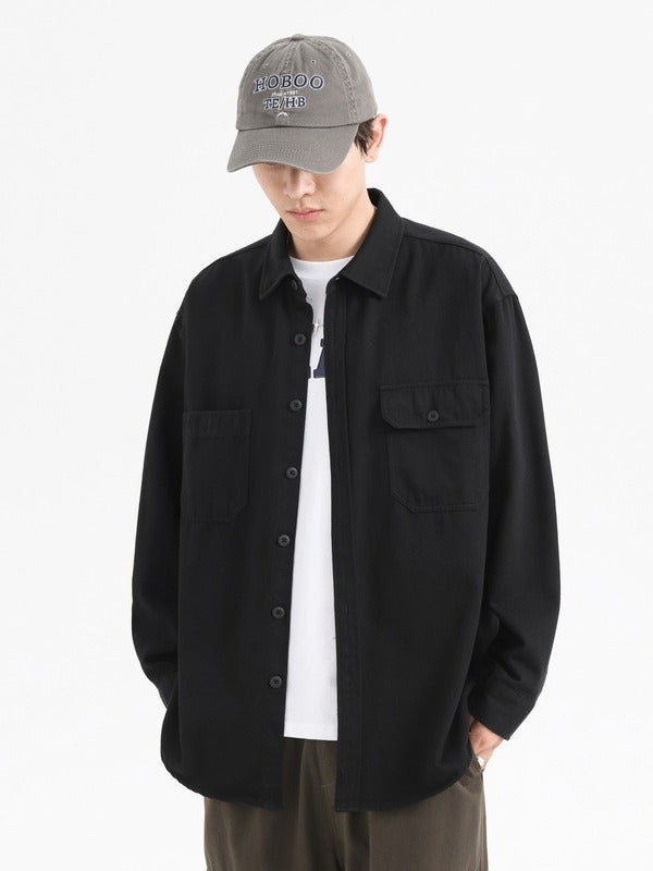 Foreign trade Japanese autumn and winter New pure cotton washed solid color loose casual tooling long sleeve lapel men's shirt jacket