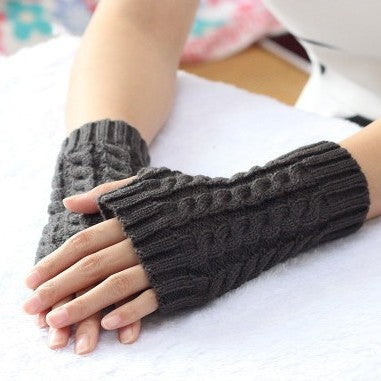 Knitted gloves for men and women winter warm half-finger open-finger gloves short wool solid color acrylic cross-border gloves
