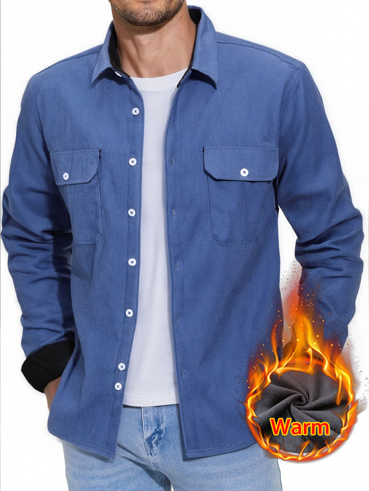 Cross-Border Winter Thickened Corduroy Shirt for Men, American Retro Long-Sleeve Warm Shirt with Pockets, Workwear Jacket