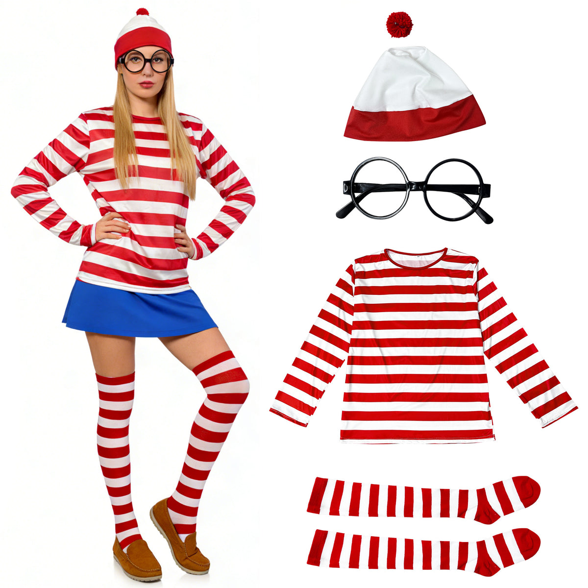 Halloween Costume Smart Wally Where's Wally UK Anime Costume cosplay Couple Costume