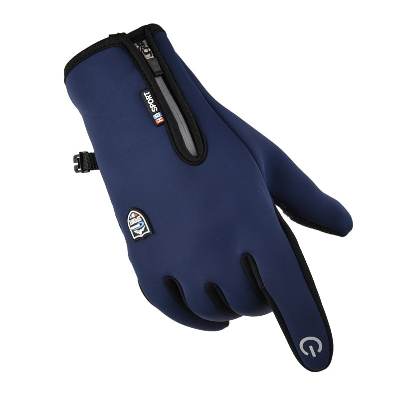 Reflective Zipper Gloves Waterproof Fleece-Lined Thickeneding Warm Windproof Men and Women Cycling Driving Tram Skiing Outdoor Autumn and Winter