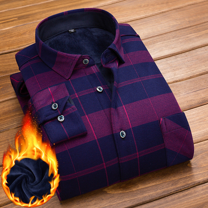 Winter New Men's fleece-lined Thickened Long Sleeve Shirt Fashion Casual Plaid Lapel Long Sleeve Shirt Men's Jacket