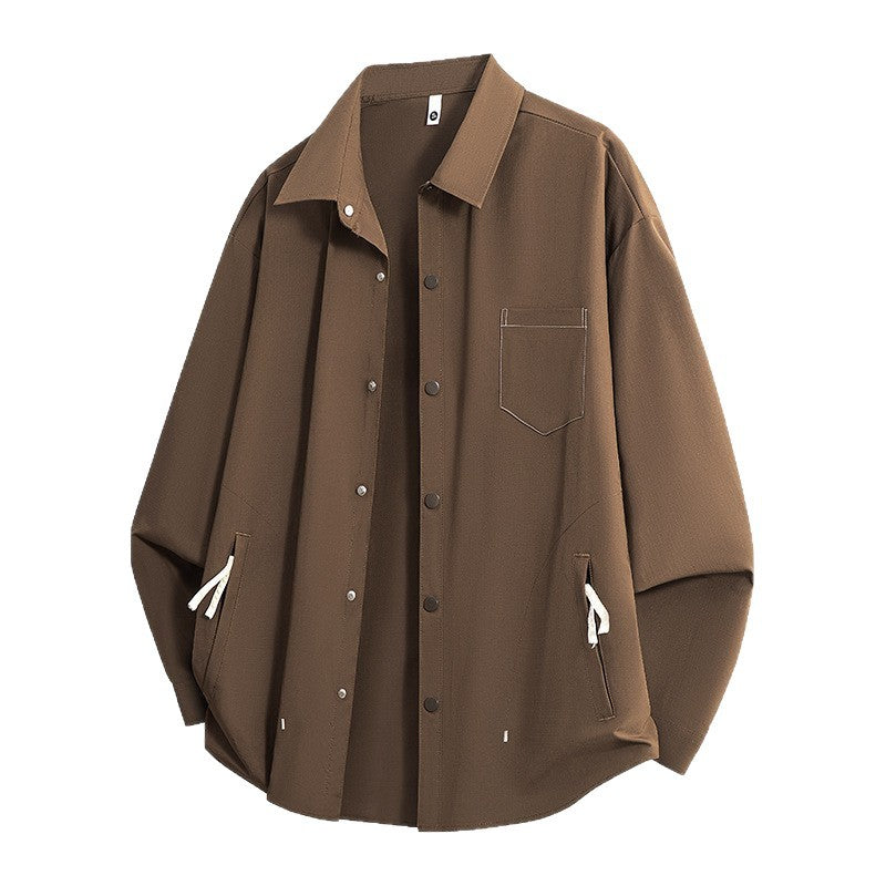 2025 Autumn/Winter New Men's Long Sleeve Melard Shirt Youth Trend Thin Casual Loose Top Jacket