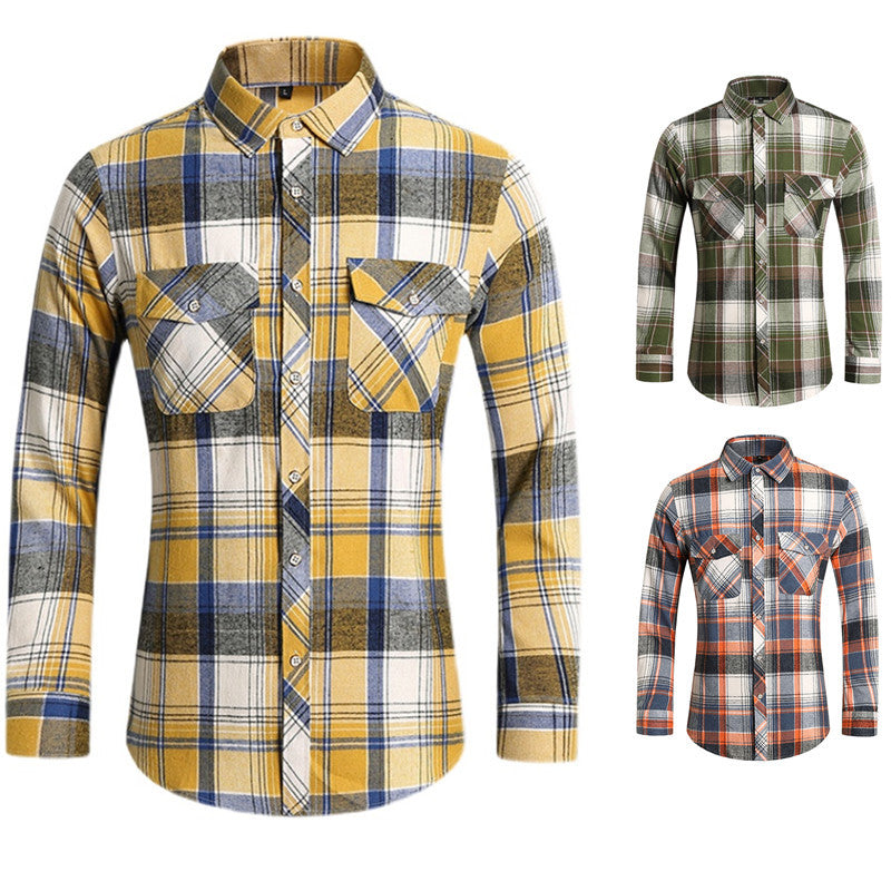 Foreign Trade 2024 Autumn and Winter New Plaid Shirt Men's Long Sleeve Fashion Double Pocket Casual Large Size Shirt Men's Jacket