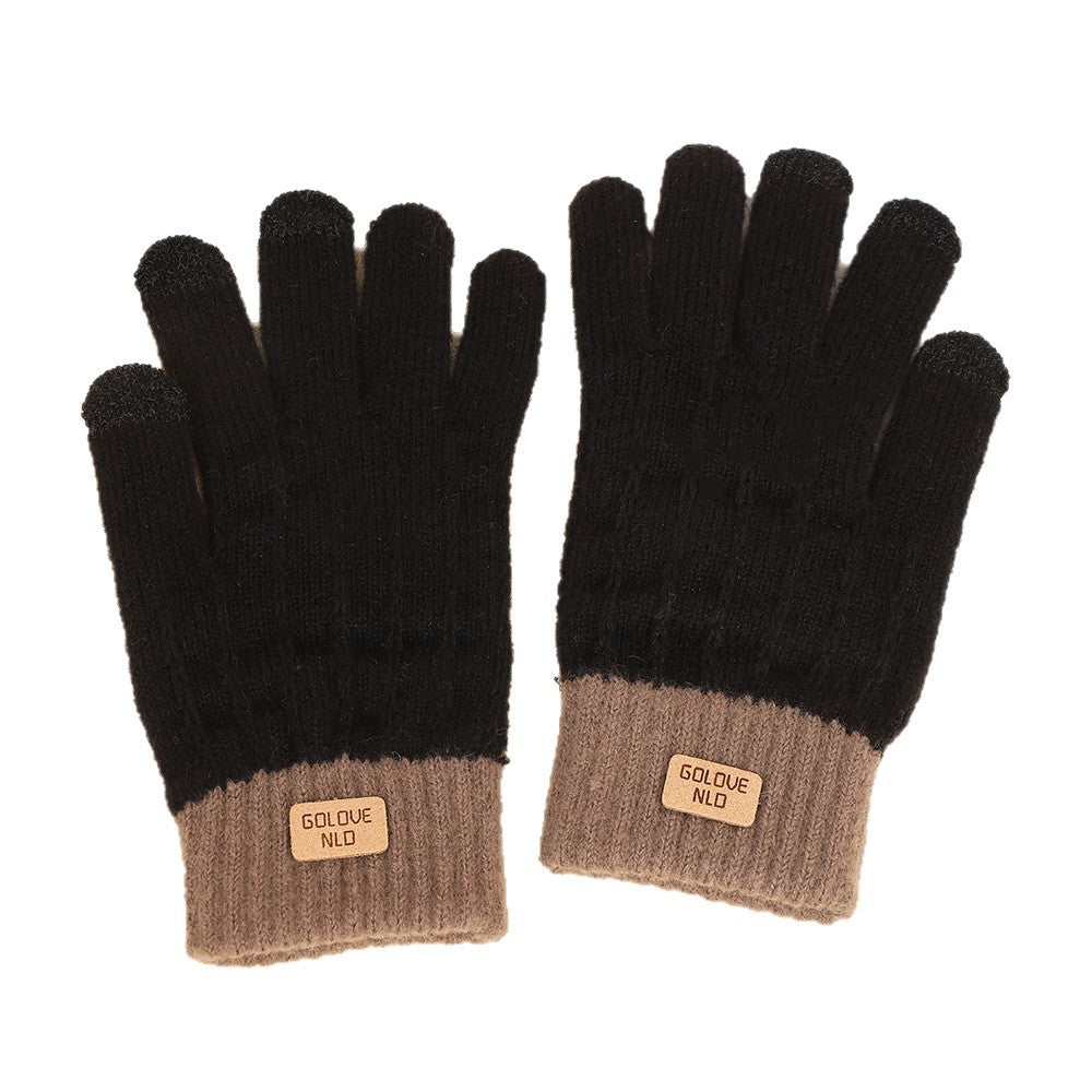 Two-Color Winter Touchscreen Warm Gloves for Women, Cold-Proof Jacquard Cycling Fleece-Lined Gloves, Student Knitted Gloves Wholesale